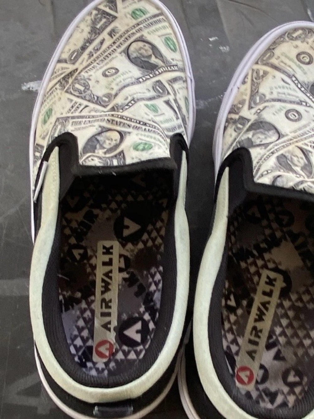Airwalk Women’s Slip-On Sneakers with Dollar Print in White and Black